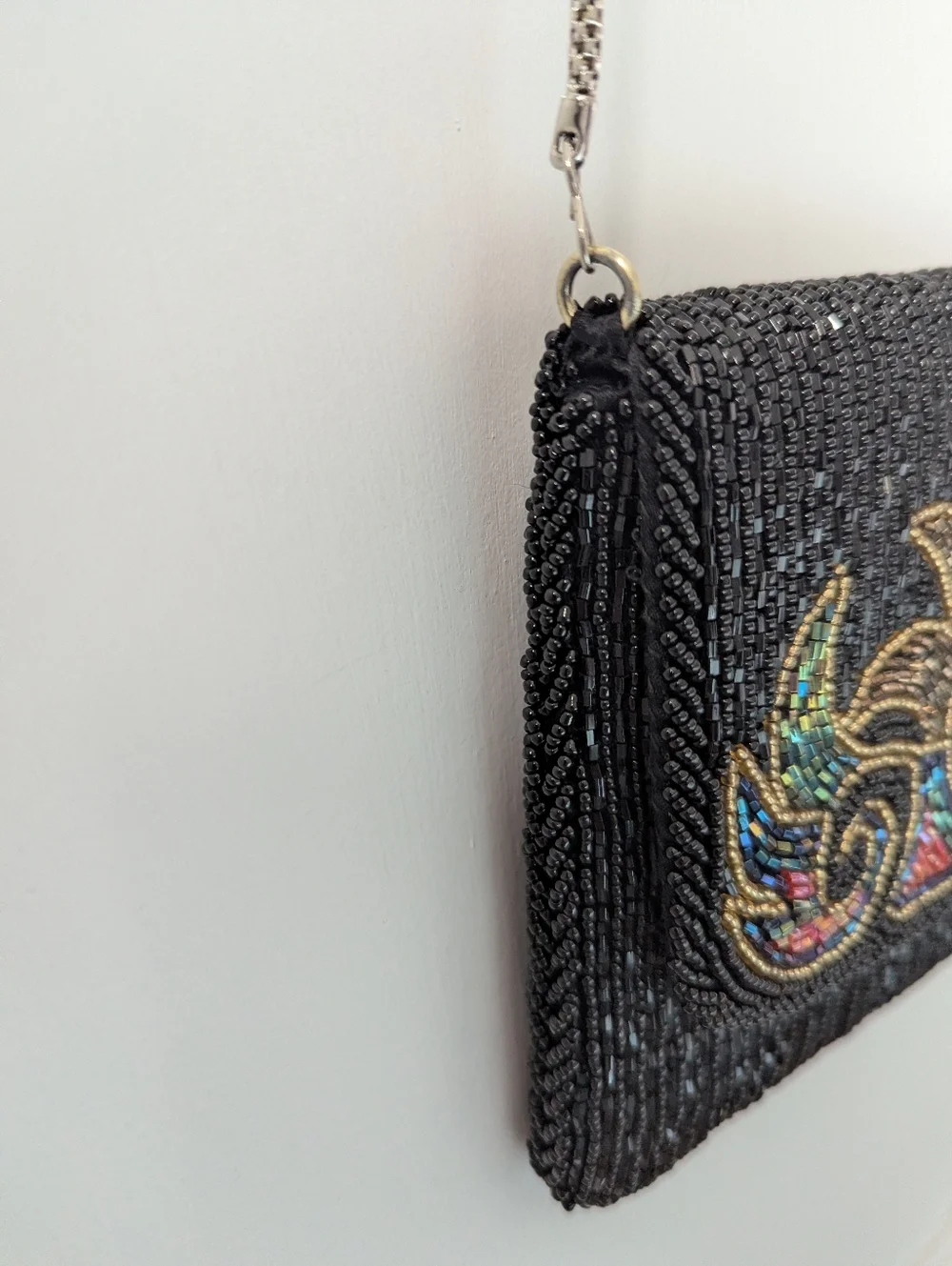 La Regale Vintage Unique Beaded Black Chained Shoulder Bag Wedding Prom Gatsby